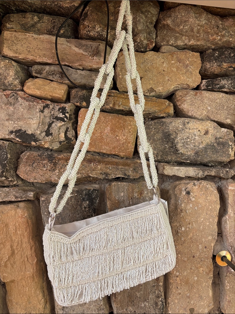 Beaded Fringe Shoulder Bag - white